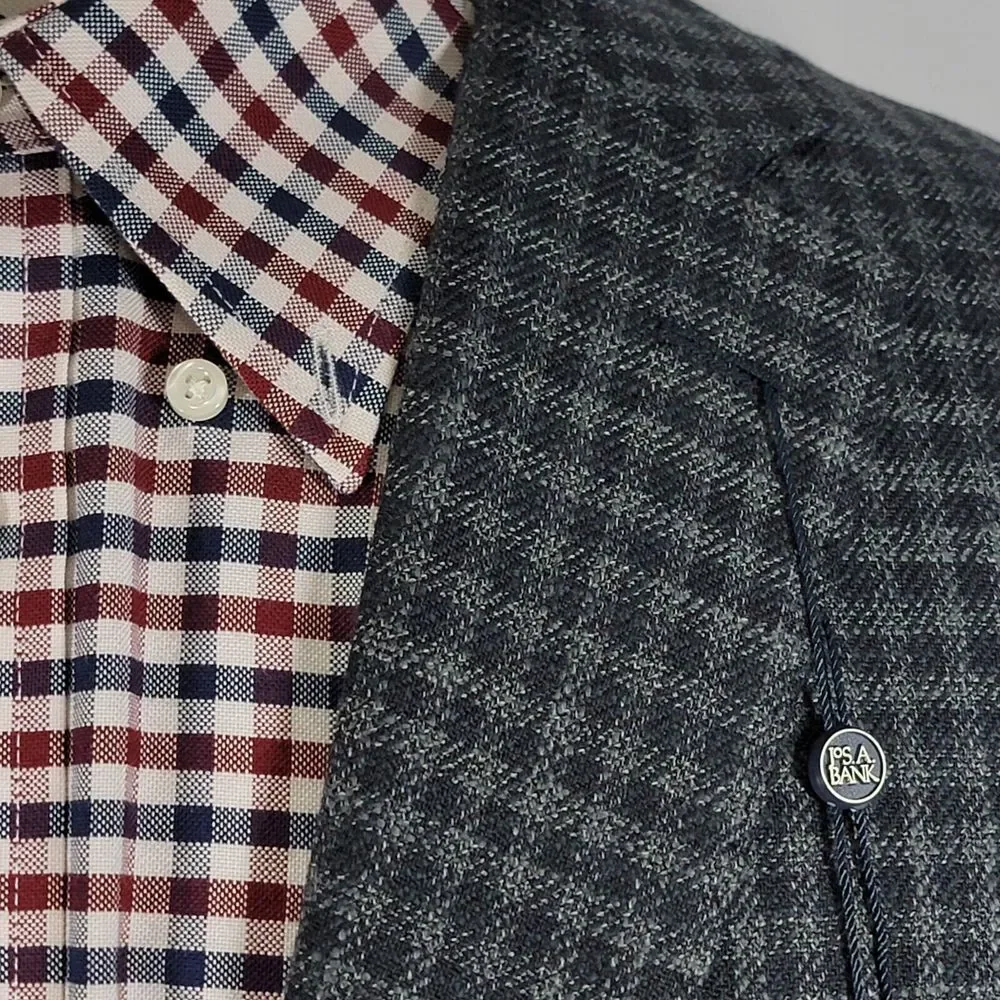 JOS A BANK Men's Sport Coat Two‎ Button Gray Black Check Wool Blend Slim Fit 46R